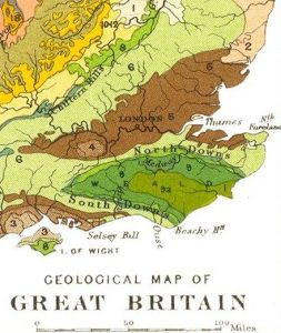 The Thames Basin. Geological Map of Great Britain 1904 by Horace B Woodward. Public Domain.